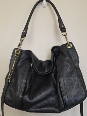 orYANY Black Leather Shoulder Bag with Gold Hardware